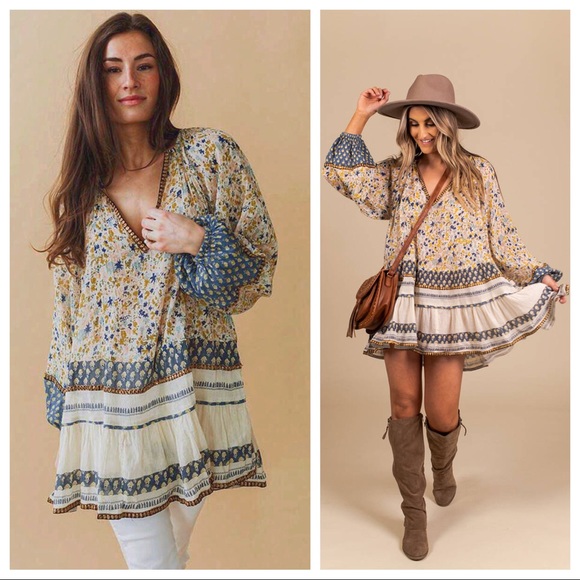 FREE PEOPLE BOHO FLOWY TUNIC SWING MINI DRESS A2C - Picture 5 of 16